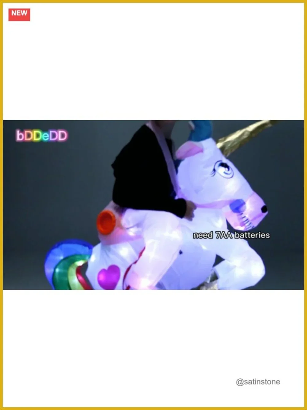 Inflatable Unicorn Costume with LED Light for Kids Halloween Party